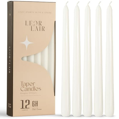 Leor & Lair White Taper Candle, 12 Pack, 10" Tall Candlesticks - color: White