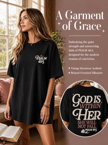 Muicy Womens Psalm 46 5 God is Within Her Christian Bible Verse Oversized T Shirt 2026 Summer - color: Black, size: Medium