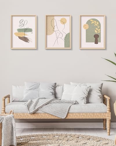 HesenDot High Wood Framed Abstract Line Art Wall Art Set of 3,12x16IN - color: High Frame Abstract Line Face