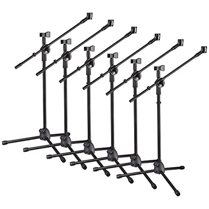 AW 6pcs Boom Mic Stand Floor Adjustable Height Mic Tripod Stand w/ 2 Mic - color: Black-2 Mic Clips, size: 6 pcs