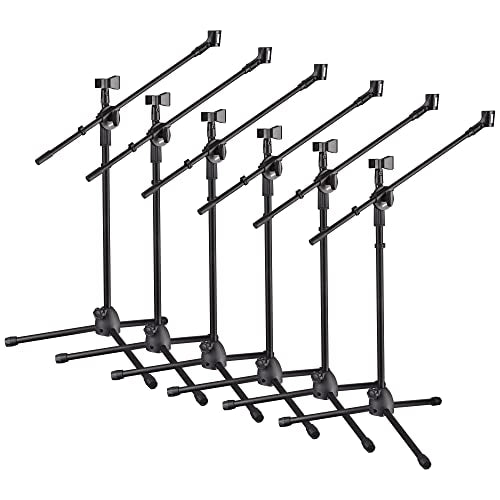 AW 6pcs Boom Mic Stand Floor Adjustable Height Mic Tripod Stand w/ 2 Mic - color: Black-2 Mic Clips, size: 6 pcs