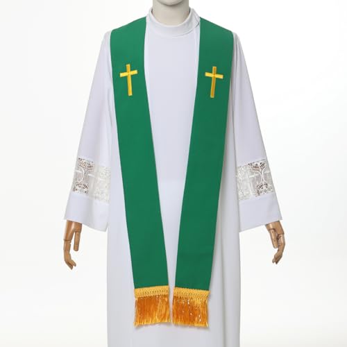 BLESSUME Church Clergy Pastor Cross Embroidered Stole - color: Green 9