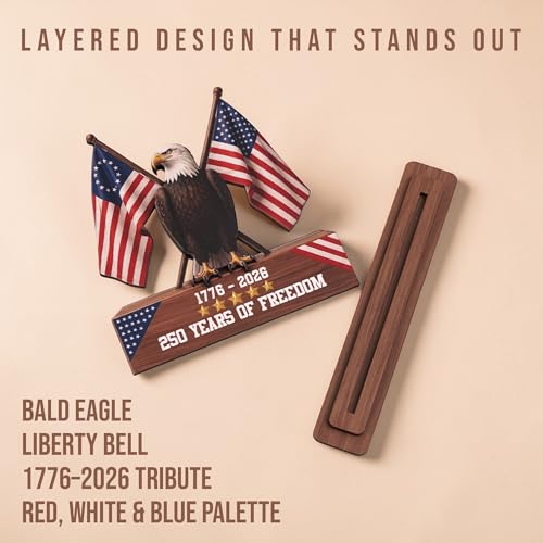 250th Anniversary American Wooden Plaque, 1776-2026 Patriotic USA Decor - color: KAT- K- USA - Plaque 2