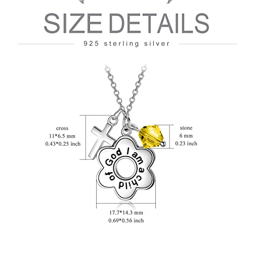 AOBOCO 925 Sterling Silver I Am a Child of God Daisy Necklace Jewelry Birthday Birthday Baptism Communion Gifts for Girls - color: Yellow