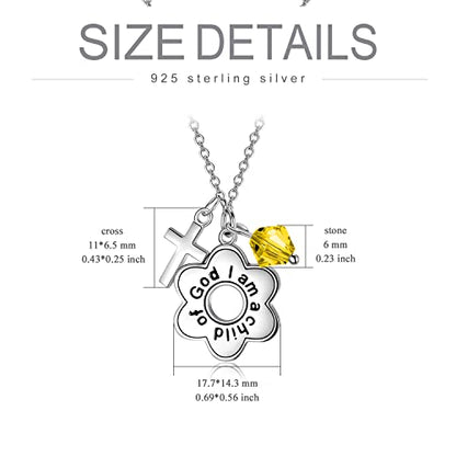 AOBOCO 925 Sterling Silver I Am a Child of God Daisy Necklace Jewelry Birthday Birthday Baptism Communion Gifts for Girls - color: Yellow