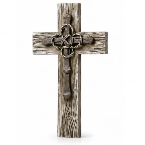 Comfy Hour 13 Inch Wall Cross, Rustic Faux Wood Decor
