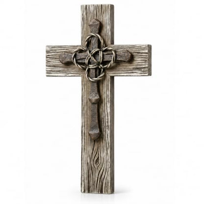 Comfy Hour 13 Inch Wall Cross, Rustic Faux Wood Decor