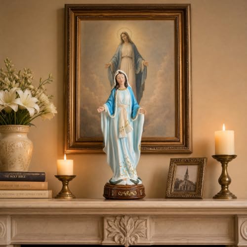 12-Inch Virgin Mary Statue, Catholic Our Lady of Grace - color: White+blue