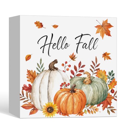 Farmhouse Fall Pumpkin Decor Wooden Box Sign - color: Fall-14