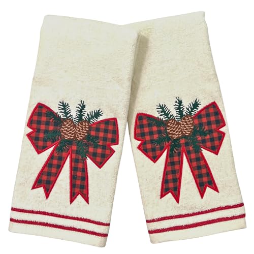 Christmas White Guest Hand Bathroom Towels, Winter Farmhouse Bow, 16x26" - color: Holiday Bow