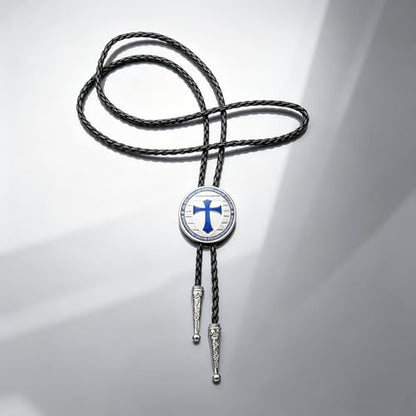 Fashionable Cross Bolo Tie Multi-Color Cross Shield Necktie - color: Blue