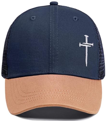 Christian Jesus Cross Hat - Faith Hats for Men Women - Religious Gifts for Thanksgiving Christmas - color: Cross/Navy Blue