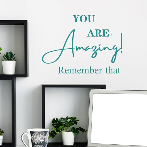 Turquoise Inspirational Wall Decals for Bathroom Teal Motivational Quotes Stickers Removable Wall Murals Peel and Stick Wall Decor for Girls Bedroom Living Room Office Dorm Mirror Kitchen Amazing - color: 01 Teal You Are Amazing