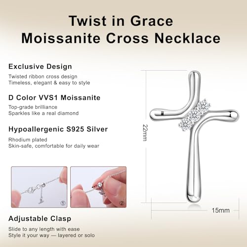 KRKC&CO Moissanite Cross Necklace for Women: D Color VVS1 0,09-0,3ct - color: Silver C