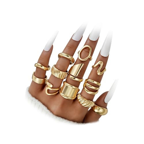 Gold Stackable Rings Set for Women, Gold Plated Chunky Crystal Finger Rings - color: 14K Gold Plated Rings