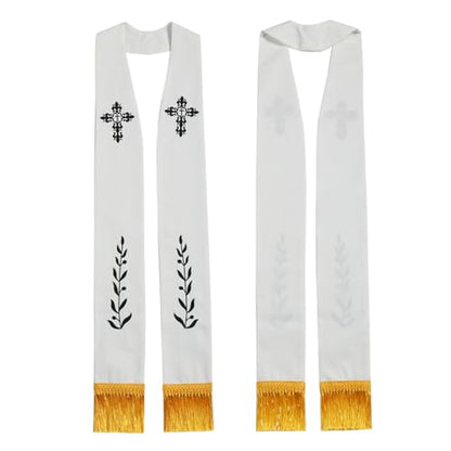 BLESSUME Church Clergy Pastor Cross Embroidered Stole - color: White 5