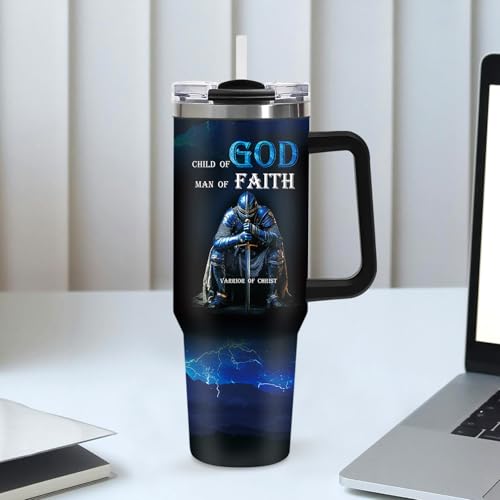 Christian Gifts for Men, 40 oz Religious Tumbler with handle, Child of God, Jesus is My Savior Double Walled Insulated Coffee Mug, Spiritual Man of Faith Fathers Day Birthday Gift for Dad Husband - color: Religious-D-318-X