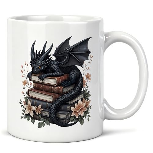 Book Lover Mug 11 oz, Book Lover Gifts for Women, Bookish Reader Bookworm Gifts Coffee Cups Ceramic, Black Floral Dragon Ceramic Mug for Coffee Tea Hot Cocoa Home Office Work - color: 04Child