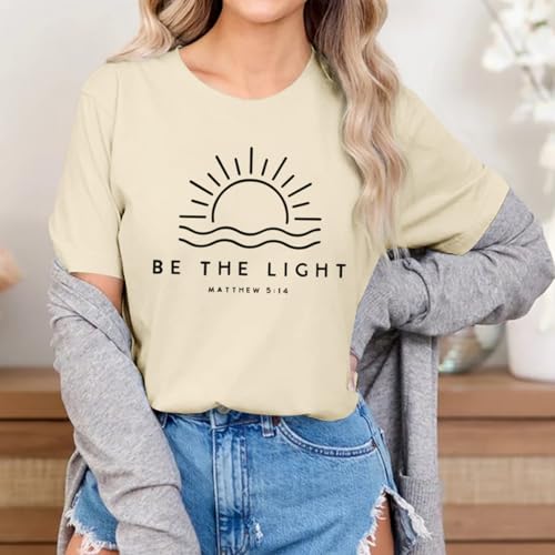 Sulayesh Christian Be The Light Shirts for Women Bible Verse Shirts Jesus Religious Faith Tshirts Inspirational Tees Tops - color: Apricot, size: X-Large