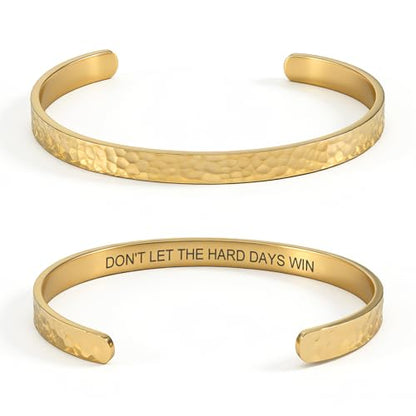 Inspirational Bible Verse Cuff Bracelet for Women, 18K Gold Plated Hammered Bangle, Christian Faith Jewelry Gift, Adjustable Non Tarnish - color: DON'T LET THE HARD DAYS WIN-Hammered Gold