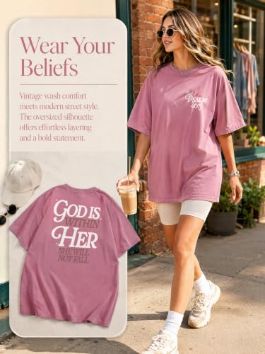 Muicy Womens Psalm 46 5 God is Within Her Christian Bible Verse Oversized T Shirt 2026 Summer - color: Blush Pink, size: Medium