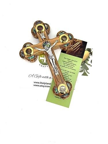 iHoly Land Crafts Catholic Wall Crucifix, Mother of Pearl & Relics, 9" x 6" - size: 9"L x 6"W
