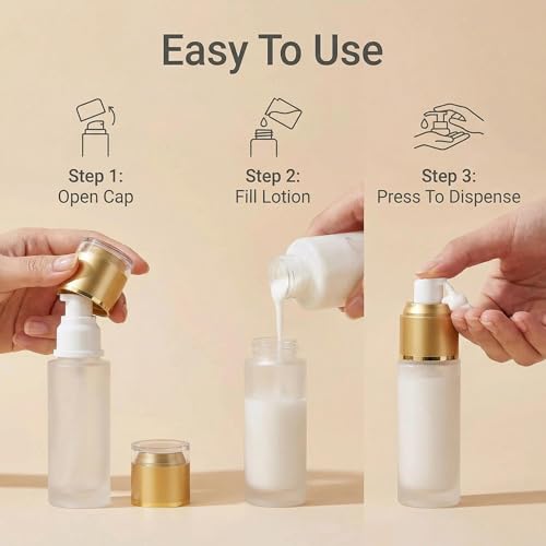 3Pack 80ml/2.7oz Empty Frosted Glass Refillable Pump Bottles, Portable Travel Cosmetic Dispenser Containers for Lotion, Cream, Gel, Foundation, Emulsion and Essential Oils - size: 80ml