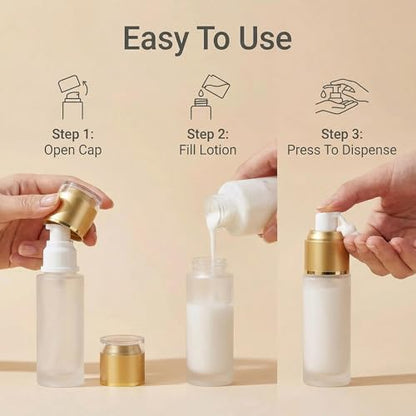3Pack 80ml/2.7oz Empty Frosted Glass Refillable Pump Bottles, Portable Travel Cosmetic Dispenser Containers for Lotion, Cream, Gel, Foundation, Emulsion and Essential Oils - size: 80ml