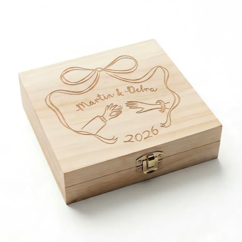 Personalized Wedding Jewelry Wood Keepsake Box for Bride & Groom - color: style-6