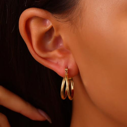 18K Gold Plated Hoop Earrings for Women, NICKEL-FREE & HYPOALLERGENIC, Timeless Jewelry Gift - color: GoldB-Stainless steel