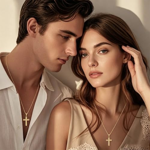 Men's Cross Necklace, Vine Design Iced‑Out Cubic Zirconia - color: gold