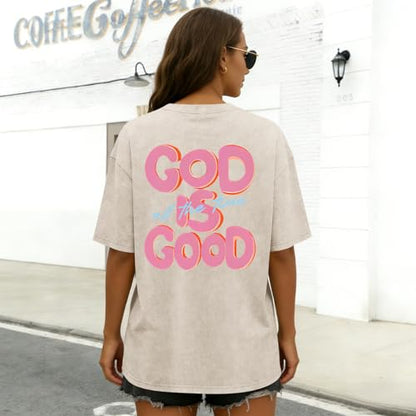 Christian Shirts for Women God is Good All The Time Graphic Shirt Faith Religious Tees Inspirational Bible Verse Top - color: Apricot, size: XX-Large