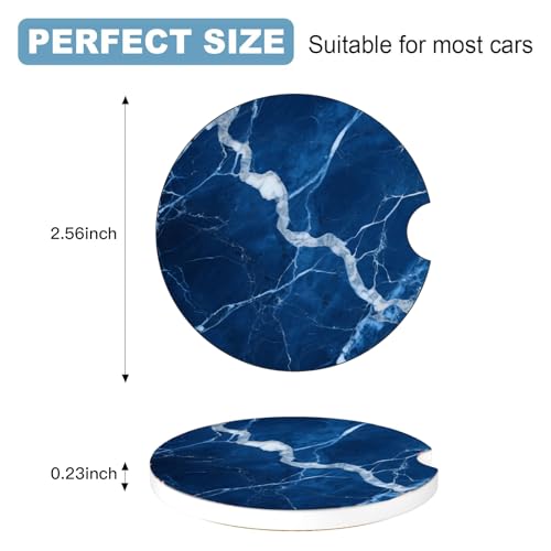 Ceramic Car Cup Holder Coasters Set of 2, 2.56 in Dark Blue Marble - color: Dark Blue Marble