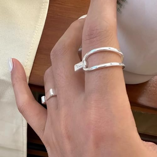 Handmade Rings 925 Sterling Silver Band Ring Adjustable Open Knuckle Rings Thumb Ring Statement Rings for Women Minimalist Jewelry - color: Pattern 4