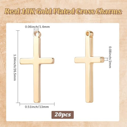 Beebeecraft 1 Box 20Pcs Cross Charms 18K Gold Plated Brass Christian Easter Crucifix Charms for Jewelry Making Bracelet Pendant Necklace DIY Crafts