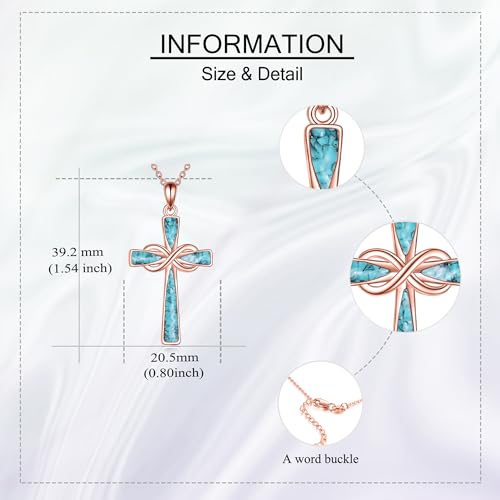 Infinity Cross Necklace S925 Sterling Silver Turquoise/Wooden/Opal/Abalone Cross Pendant Necklaces Christian Jewelry Gifts For Women - style: Rose Gold Turquoise Cross
