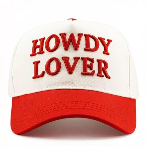 Two-Toned Embroidered Lettering Dad Hat Original Classic Vintage Low Profile Baseball Cap Adjustable Plain Snapback - color: Howdy, White/Red