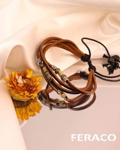 Feraco Religious Cross Wrap Bracelets Women Leather Christian Jewelry For Confirmation Gifts, Adjustable