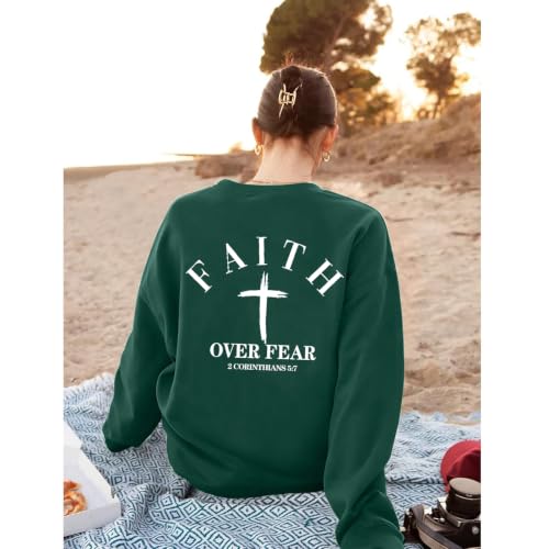 Christian Sweatshirts for Women Jesus Cross Casual Tops - color: Green, size: X-Large
