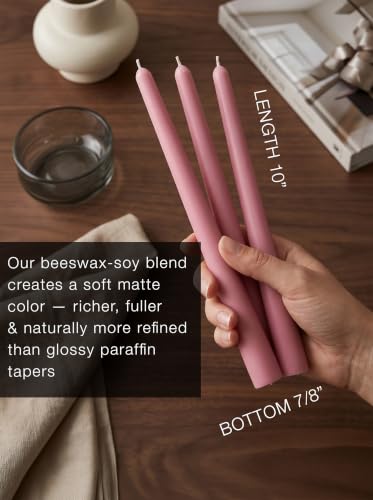 4PK 10" Classic Taper Candles, Dusty Rose Pink, 7-8 Hours Long Burning, Unscented Tall Candlesticks - color: Dusty Rose Pink, size: 4PK