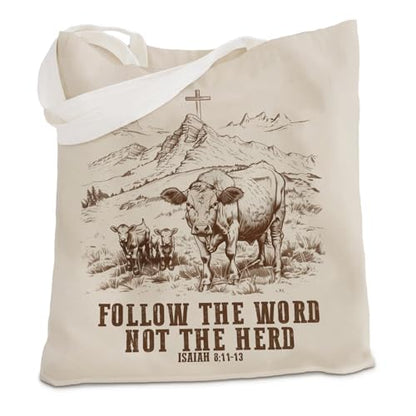 kunlisa Christian Tote Bag for Women, Christian Gifts for Women Faith Canvas Tote Bag - color: Follow the Word Not the Head