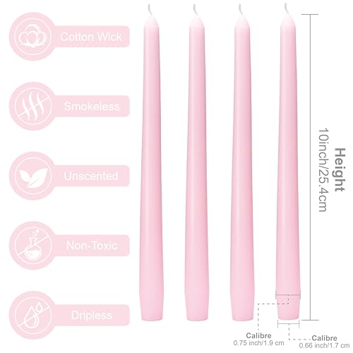 Pink Taper Candles 10-Inch - Pink Candlesticks 12 Pack Dripless Tapered Candle Unscented Tall Smokeless Long Burning Candle Sticks Paraffin Wax for Weddings Valentine’s Day Dinner - color: 12-Pink, size: 12 Pcs
