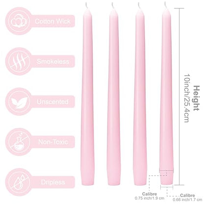 Pink Taper Candles 10-Inch - Pink Candlesticks 12 Pack Dripless Tapered Candle Unscented Tall Smokeless Long Burning Candle Sticks Paraffin Wax for Weddings Valentine’s Day Dinner - color: 12-Pink, size: 12 Pcs