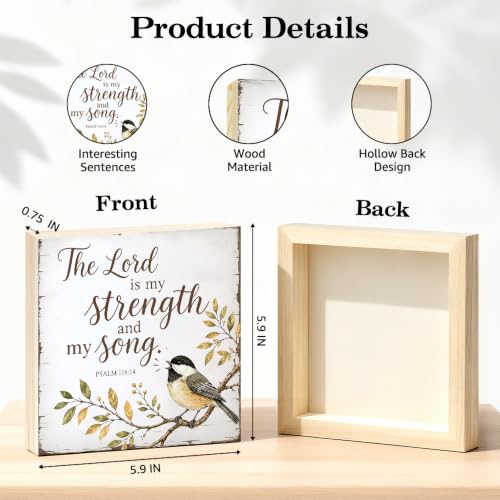 TOUNER The Lord Is My Strength And My Song Wooden Box Sign, Chickadee Bird Wooden Sign for Home Office Bedroom Desk Shelf Decorations, Inspirational Quote Gifts for Friends Family Colleague - color: multicolored082