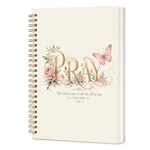 Christian Floral Pray Spiral Notebook 5.5x8.3 Inch, Psalm 145：18 Bible Verse Lined Journal for School Work, Inspirational Christian Gifts for Women Teen Girls - color: Pray