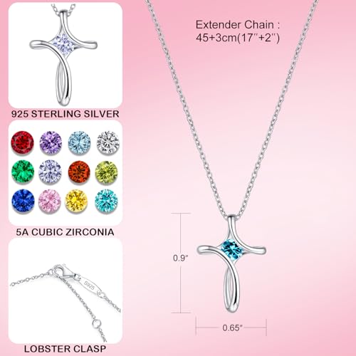 Cross Necklace for Women 925 Sterling Silver Birthstone Necklace for Women - color: 12-Dec-Turquoise