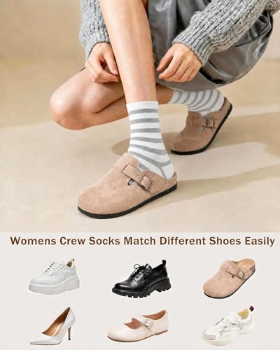 6 Pairs Crew Socks for Women, Soft Cute Funny Cotton Socks - color: Mist Poetry