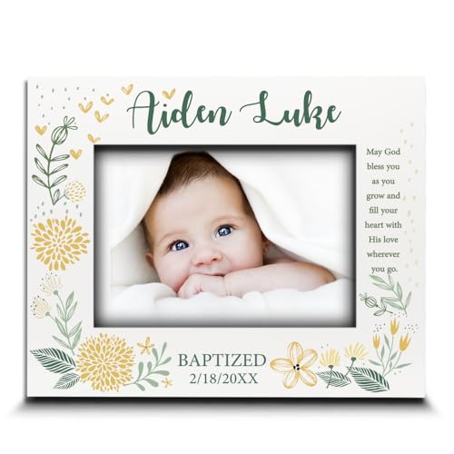 BELLA BUSTA-Personalize -Baptism, Dedication, Confirmation, First Communion Theme Picture Frame-Keepsake from Godparents, Friends, Family-UV Print Frame (Yellow (5x7 Horizontal)) - color: Yellow (5x7 Horizontal)