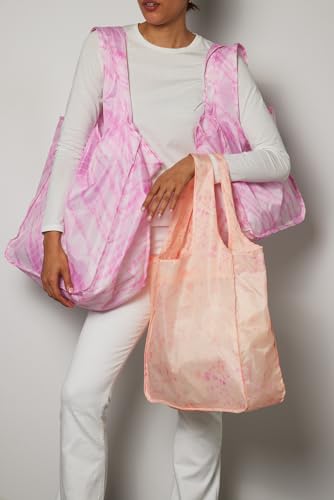 Pure Sage Reusable Grocery Bag - Stylish Shopping Bags for Groceries - Foldable Tote Bag - color: Pink Starburst