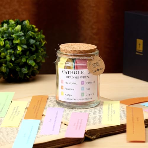 Lunmon Catholic Bible Verse Jar, Color Coded Bible Verse Cards for Women - style: Catholic